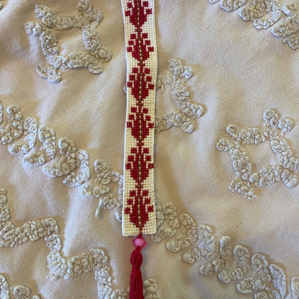 Handwoven Red & Cream Folk Bookmark with Tassel